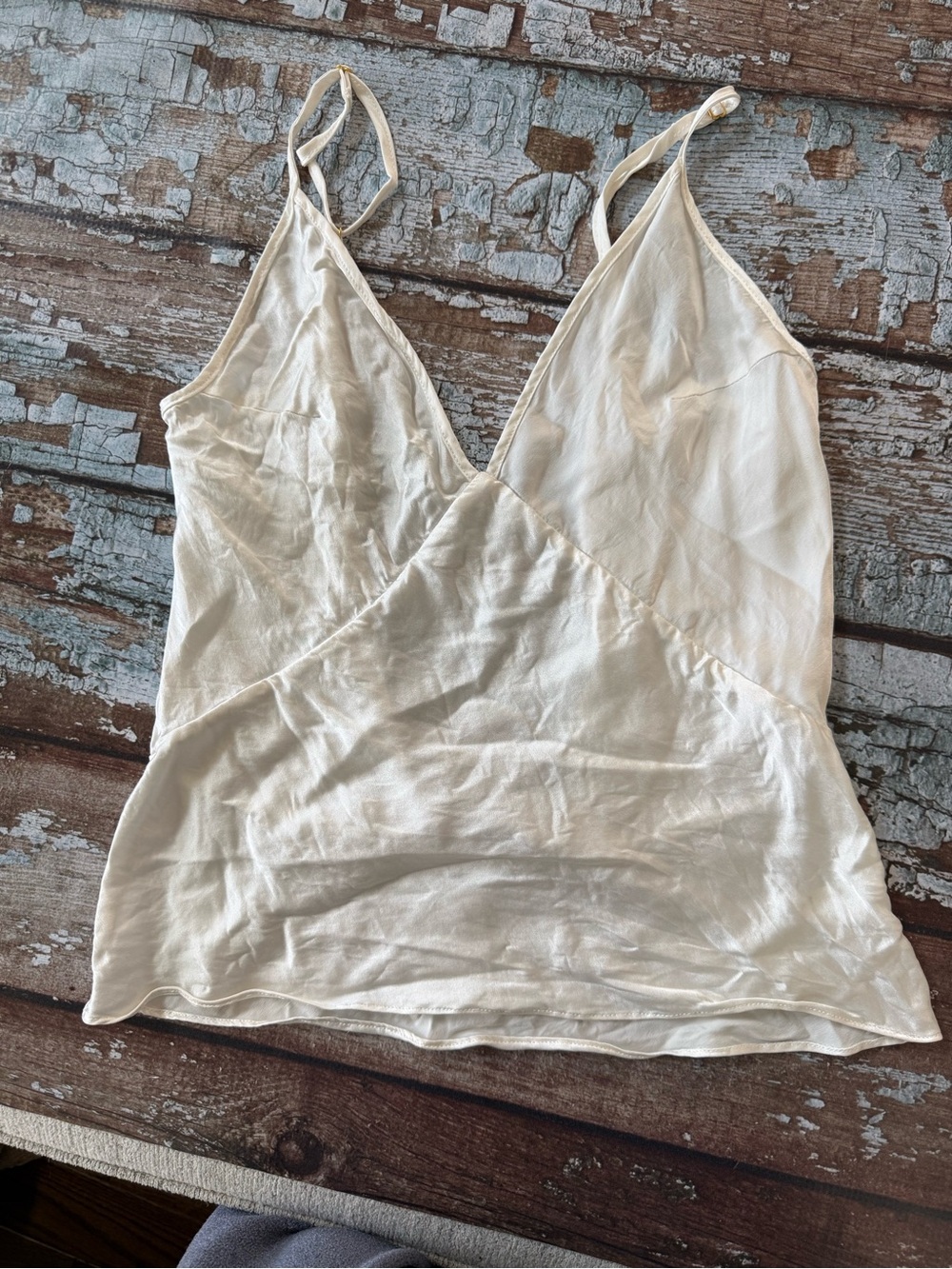 Naked Princess 💯 Silk V-Neck Ivory Adjustable Spaghetti Strap Camisole Size Sm